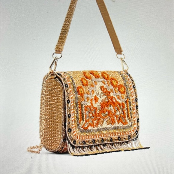 america & beyond Handbags - Gold Flame Embellished Shoulder Bag